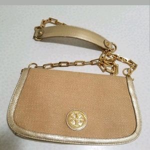 Tory Burch Crocheted Gold Crossbody Bag